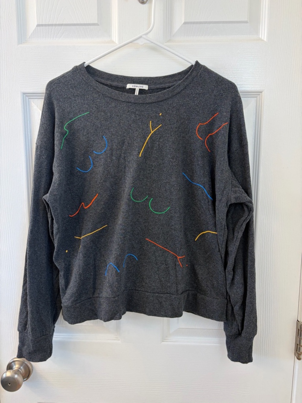 COMUNE Charcoal Embroidered Crewneck Sweatshirt - Multicolor Stitching
